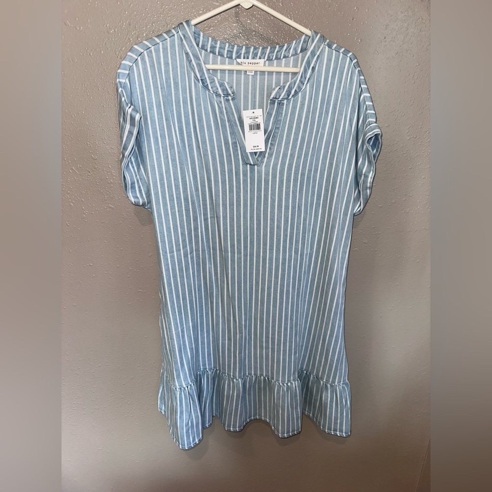 Love Tree Blue and White Striped Midi Dress